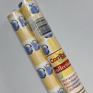 2 Vtg 1999 Con-Tact Yellow Blue Kettles Kitchen Self Adhesive Shelf Drawer Liner